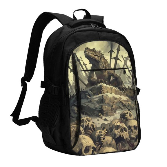 Xecao Epic Dragon Skull Scene for Travel Laptop Backpack, USB-Charging-Enabled, Spacious Business Backpack for Men and Women,College School Computer Bag