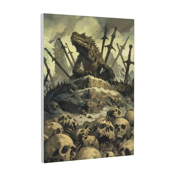 Xecao Epic Dragon Skull Scene for Ready-to-Hang Canvas Art 12x16 Inches - Waterproof HD Print Solid Wood Frame for Gifting,Vertical