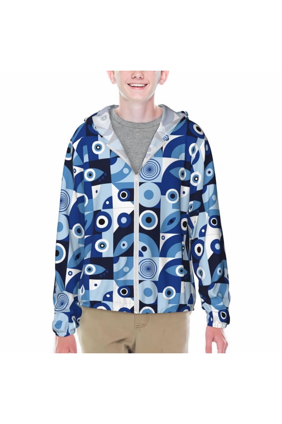 Evil Eye Print Fishing Shirts for teenager Long Sleeve UV Sun Protection Hoodie with Zipper Outdoor Hiking Shirts-XX-Large