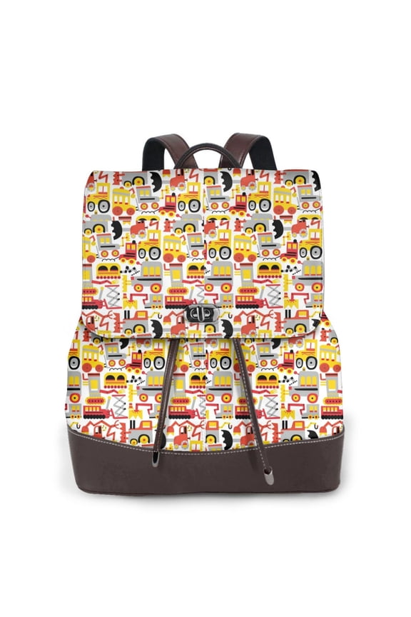 Excavator (2) Print Large Backpack Soft Leather for Women Travel with Compartment, Adjustable Convertible Strap