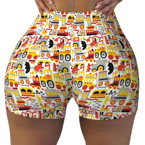 Xecao Excavator (2) Print Workout Shorts for Women Soft Smooth Gym Yoga Scrunch Active Tennis Workout Running Shorts