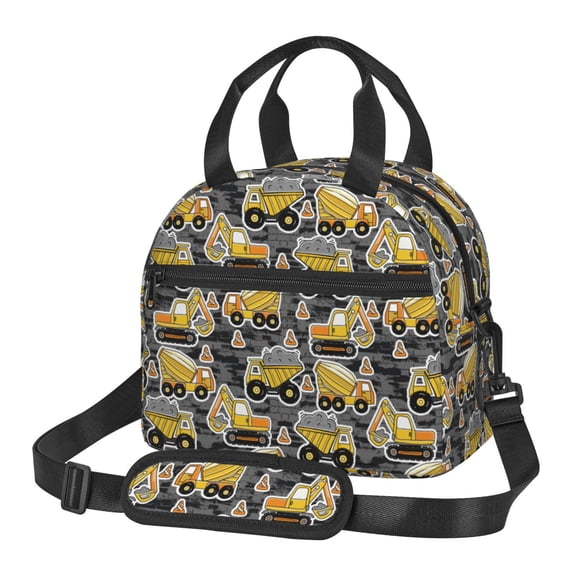 Xecao Excavator At Work Print Insulated Lunch Box, Lunch Cags Lunch Bag Featuring An Adjustable Shoulder Strap