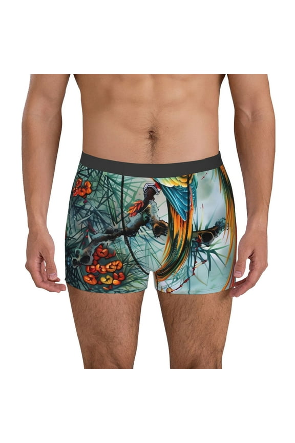 Exotic Birds Forest Print Men's Underwear Boxer Briefs,Breathable Choice for Men's Underwear-Large