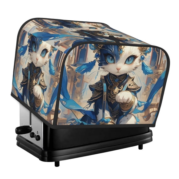 Xecao Exotic Blue Cat Print 4 Slice Toaster Cover with Pockets, Small Appliance Cover, Dust and Fingerprint Protection, Machine Washable
