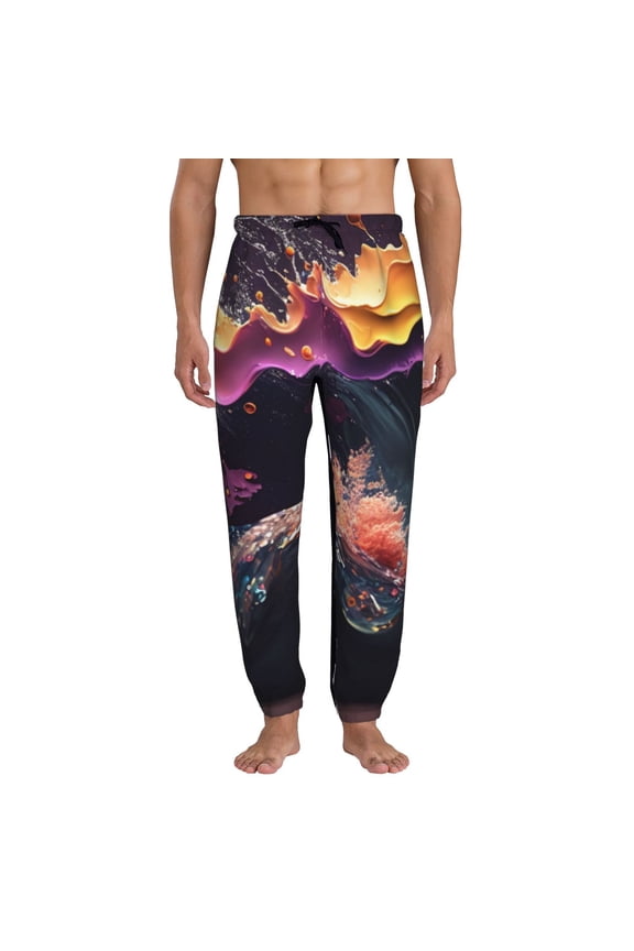 Explosive Fluid Splash Art Print Active Tech Joggers for Men, Mens Sweatpants Lounge Pants with Pockets-X-Large