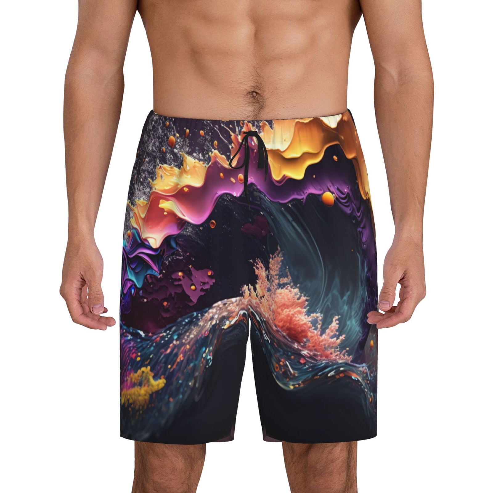 Xecao Explosive Fluid Splash Art Print Men's Sleepwear Shorts Pajama ...