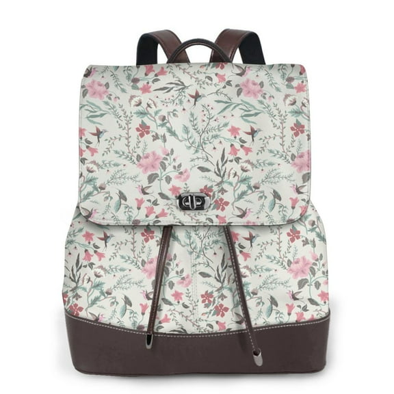 Xecao Fairy Floral Print Large Backpack Soft Leather for Women Travel with Compartment, Adjustable Convertible Strap