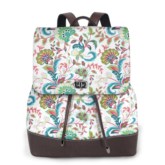 Xecao Fairy Flower Print Large Backpack Soft Leather for Women Travel with Compartment, Adjustable Convertible Strap