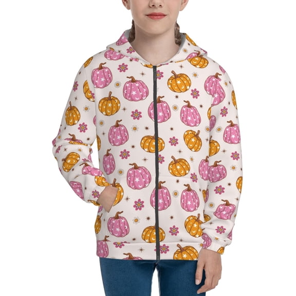 Xecao Fall 70s Groovy Hippie 1 Pattern Zip Up Hoodies for Boys Girls, Sweatshirt with Pockets-Small