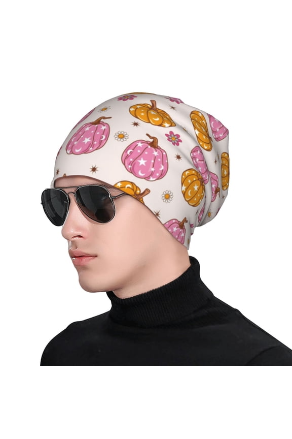 Fall 70s Groovy Hippie 1 Print Beanie Knitted Hat for Men Women, Winter Fashion Knit Cuffed Caps Unisex