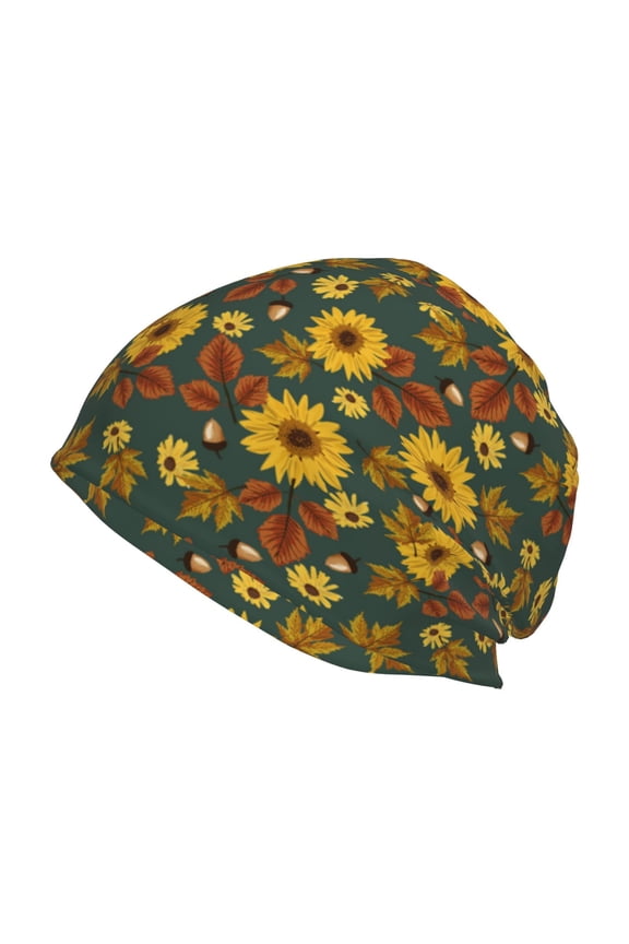 Fall Daisy Leaf Nuts Print Knit Hat,Winter Beanie for Men Women, Beanie Soft Warm Ski Stocking Cuffed Cap