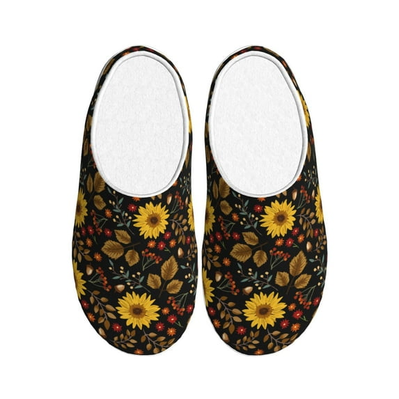 Xecao Fall Daisy Leaf Print Cotton Slippers Fuzzy Warm Cozy Slippers Non Slip House Slippers For Indoor Outdoor Cotton Slippers House Slippers-39/40