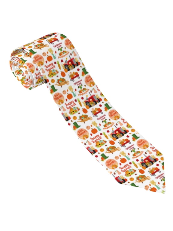 Fall Farm Pumpkin Print Tie For Men Necktie Woven Jacquard Neck Ties,Classic Men's Tie