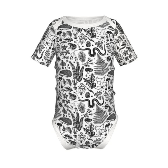 Xecao Fall Forest Pattern Baby Climbing Bodysuit Short Sleeve Onesie Unisex 0-12 Months Baby Shirt Newborn Outfits Crotch snap design-