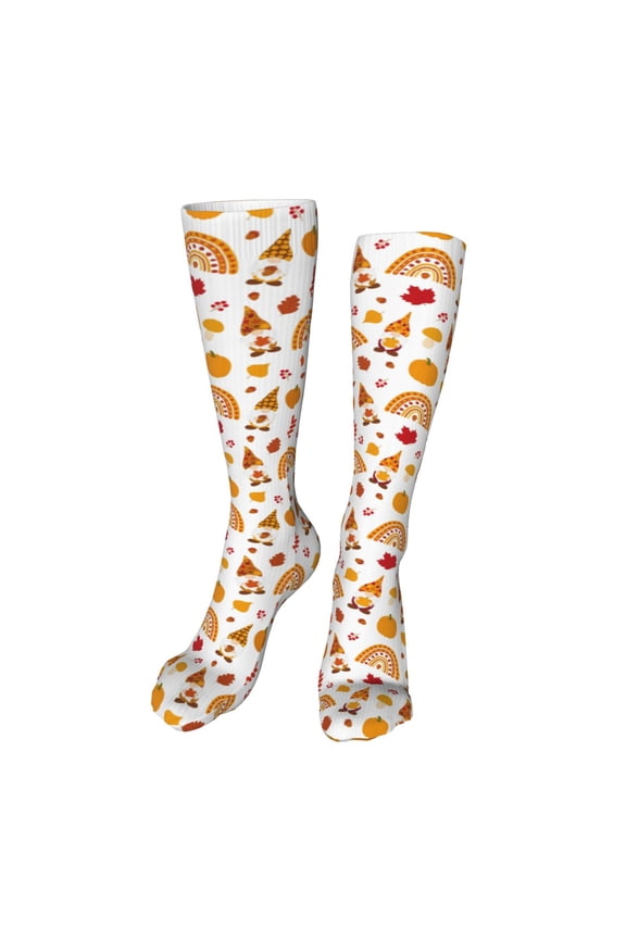 Fall Gnomes Harvest Print Calf Socks Seamless Toe, Knee High Long Socks, Sports Socks Trouser Socks for Women and Men-One Size