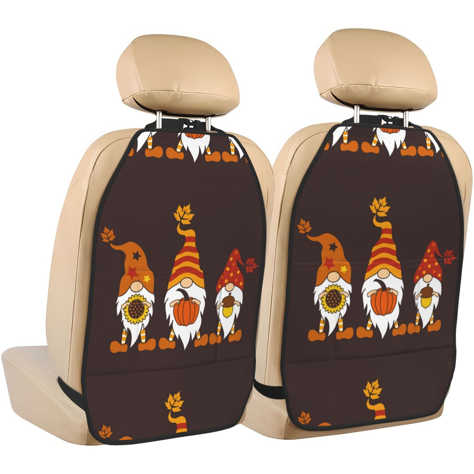 Xecao Fall Gnomes Pattern Car Seat Back Protector 2 Pack Large Capacity Pocket, Kick Mats Back Seat Protector