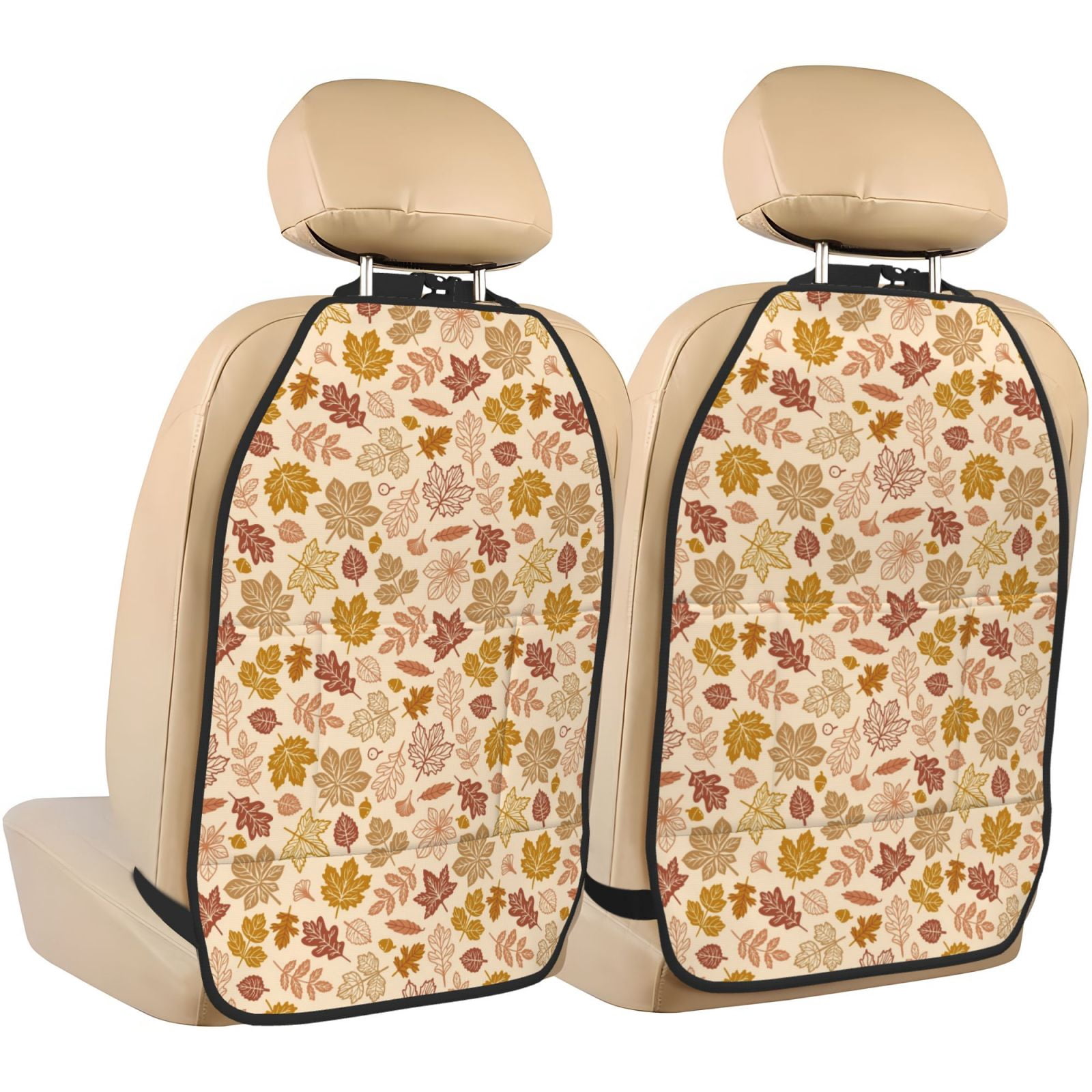 Xecao Fall Leaves Pattern Car Seat Back Protector 2 Pack Large Capacity Pocket, Kick Mats Back Seat Protector