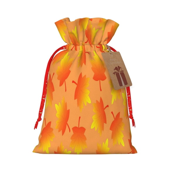 Xecao Fall Maple Leaves Print Burlap Gift Bags with Drawstring and Gift Tags, Gift Bags, Burlap Bags, Jute Bags for Party, Christmas, DIY Craft Bags-Small