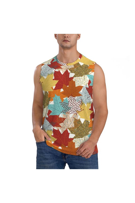 Fall Maple Leaves Print Men's Tank Top: Sleek Sleeveless Tee for Casual Sports and Beach Occasions-Small