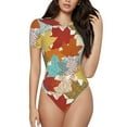thumbnail image 1 of The Xecao Fall Maple Leaves Women's Crew Neck Body Suit, a short-sleeved bodysuit and basic swimsuit, both comfort and style for dating and daily life, 1 of 9