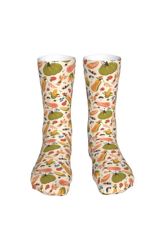 Fall Pumpkin Print Fashion No Heel Casual Crew Socks Cushioned Breathable for Men Women - Moisture wicking,Not easy to fade Suitable for daily