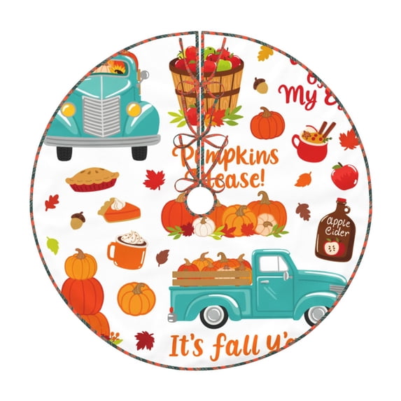 Xecao Fall Pumpkins Pattern Christmas Tree Skirt Round Xmas Tree Mat Base Cover for Holiday Home Decorations-36"