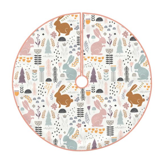 Xecao Fall Rabbit Pattern Christmas Tree Skirt Holiday Part Decorations for Christmas Tree, Farmhouse Christmas Decor Xmas Holiday Home Party Decorations-30"