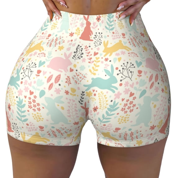 Xecao Fall Rabbit Print Workout Shorts for Women Soft Smooth Gym Yoga Scrunch Active Tennis Workout Running Shorts