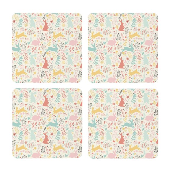 Xecao Fall Rabbit for MDF Cork Coaster 4 Pcs,Drink Coasters,Suit for House Warming Gifts New Home ,Coffee Table Decor-Square