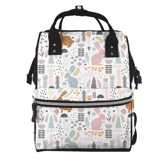 Xecao Fall Rabbit print Large Capacity Nappy Bag is a multi-functional waterproof travel backpack, perfect as a nursing bag or mummy backpack for women
