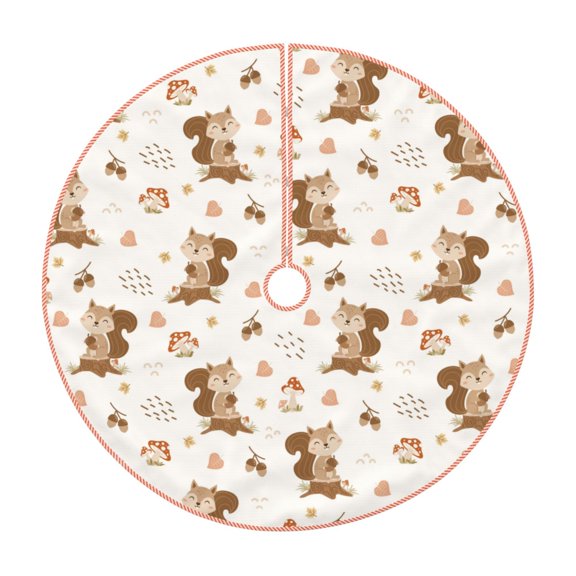 Xecao Fall Squirrel Pattern Christmas Tree Skirt Holiday Part Decorations for Christmas Tree, Farmhouse Christmas Decor Xmas Holiday Home Party Decorations-30"