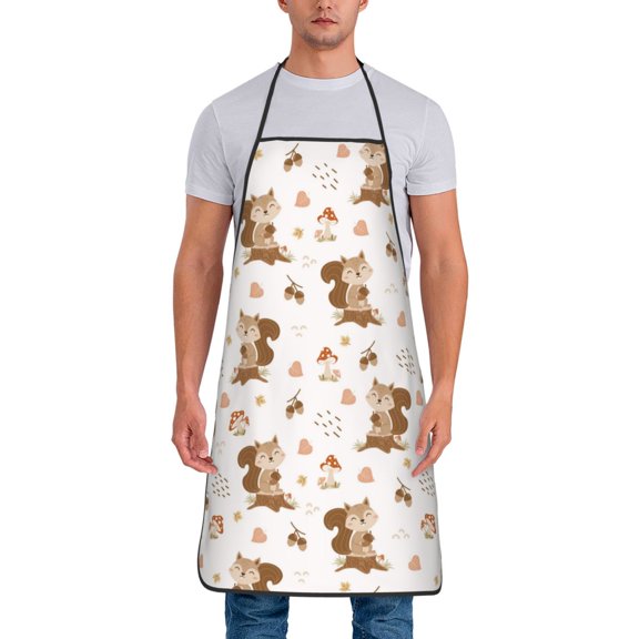 Xecao Fall Squirrel Print Funny BBQ Chef Aprons for Men Women,Adjustable Kitchen Cooking Aprons with Pocket Waterproof Oil Proof No Pilling Fading