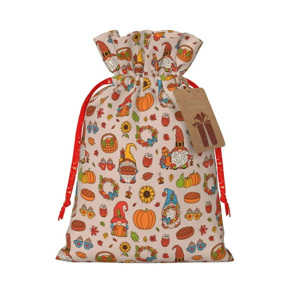 Xecao Fall Thanksgiving Print Burlap Gift Bags with Drawstring and Gift Tags, Gift Bags, Burlap Bags, Jute Bags for Party, Christmas, DIY Craft Bags-Medium