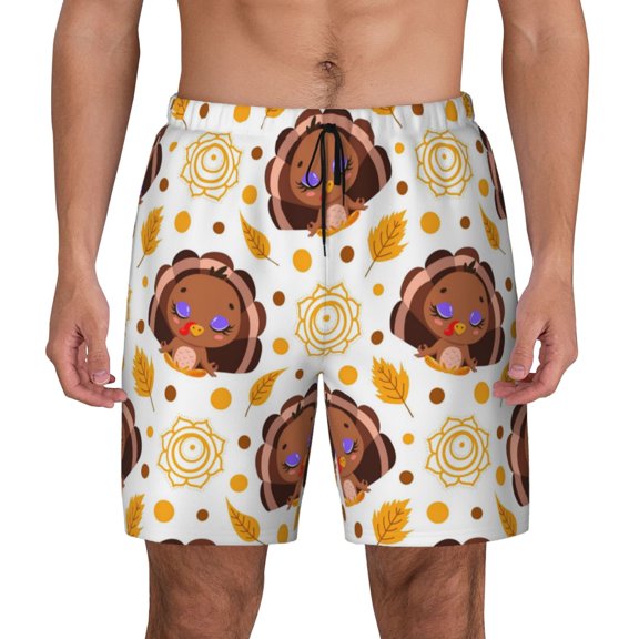 Xecao Fall Turkey for Men's Swimming Trunks Swim Trunks Quick Dry Swim Shorts with Mesh Lining Funny Swimwear Bathing Suits