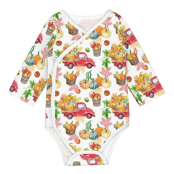 Xecao Fall harvest truck pumpkin Print Baby unisex-baby Cotton Long-sleeve Bodysuits-2 Years
