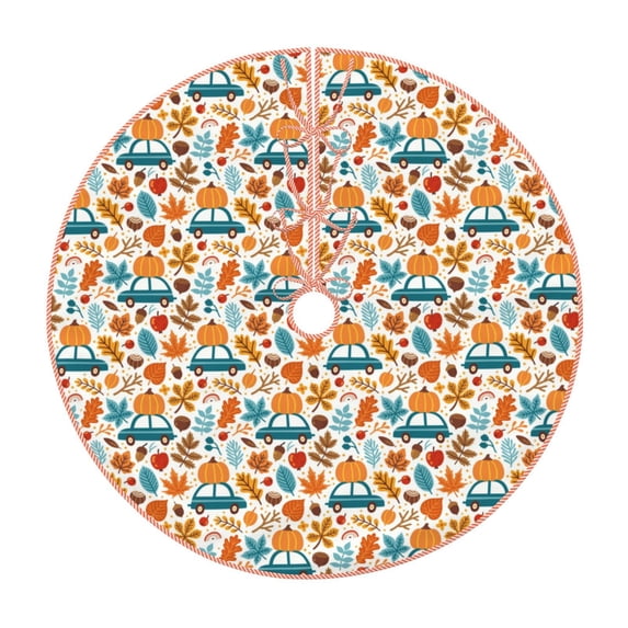 Xecao Falling Pumpkins On Car Pattern Christmas Tree Skirt Round Xmas Tree Mat Base Cover for Holiday Home Decorations-36"