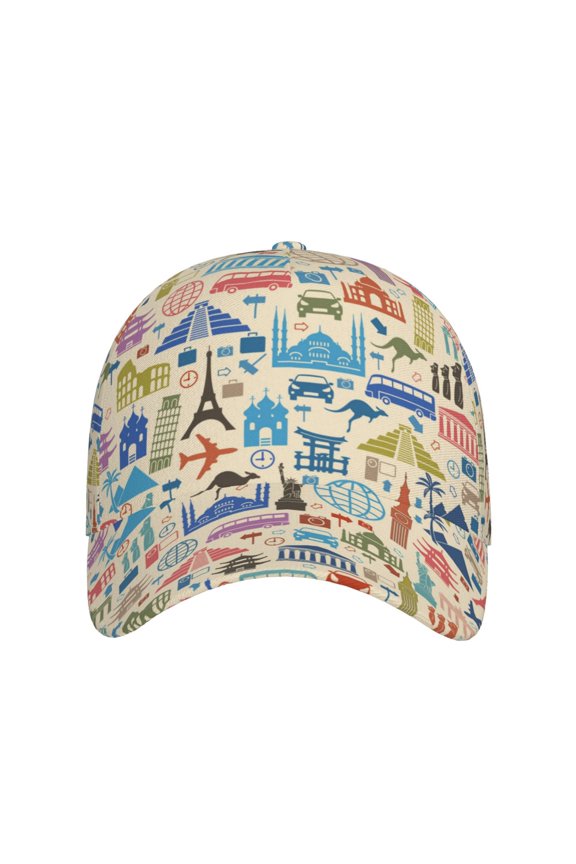 Famous Places for Baseball Cap: Unisex, crafted from classic polyester twill fabric, featuring a soft unconstructed design