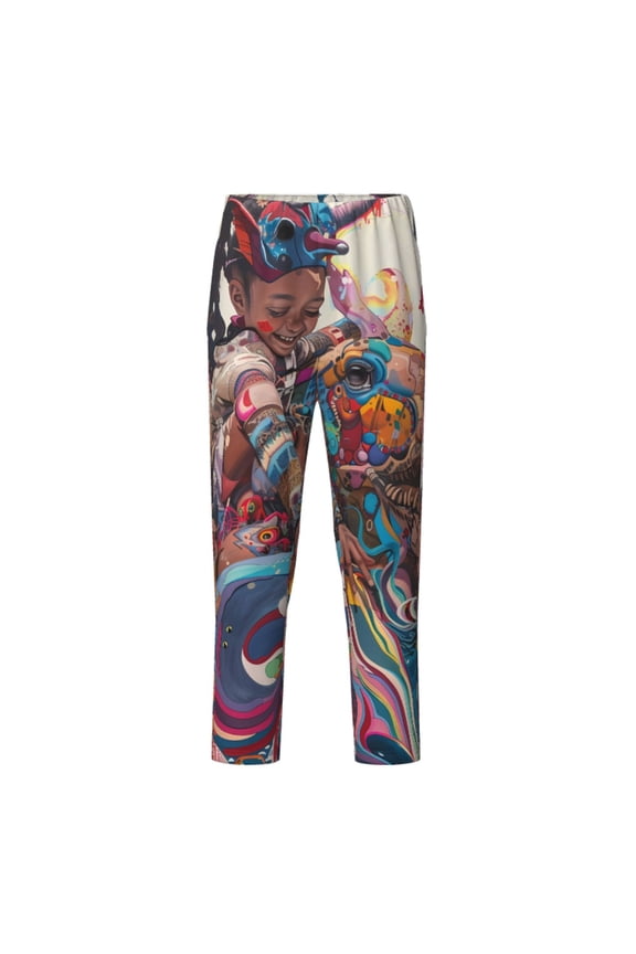 Fantasy Colorful Beast Print Teenagers' Pajama Pants Long Sleep Pants Soft Elastic Waist Pajama Bottoms Elastic waist with 2 Pockets 5-16 Years-Small