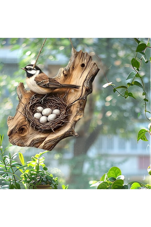 Wooden Bird Wall Hanging Ornament Rustic 2D Decor, Nature Inspired Bird Decorations for Living Room Kitchen Garden Wall Gift for Bird Lovers Enthusiasts