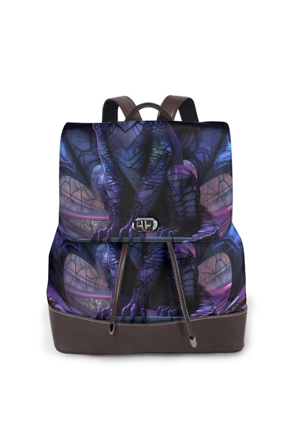 Fantasy Dragon In Cathedral Print Large Backpack Soft Leather for Women Travel with Compartment, Adjustable Convertible Strap