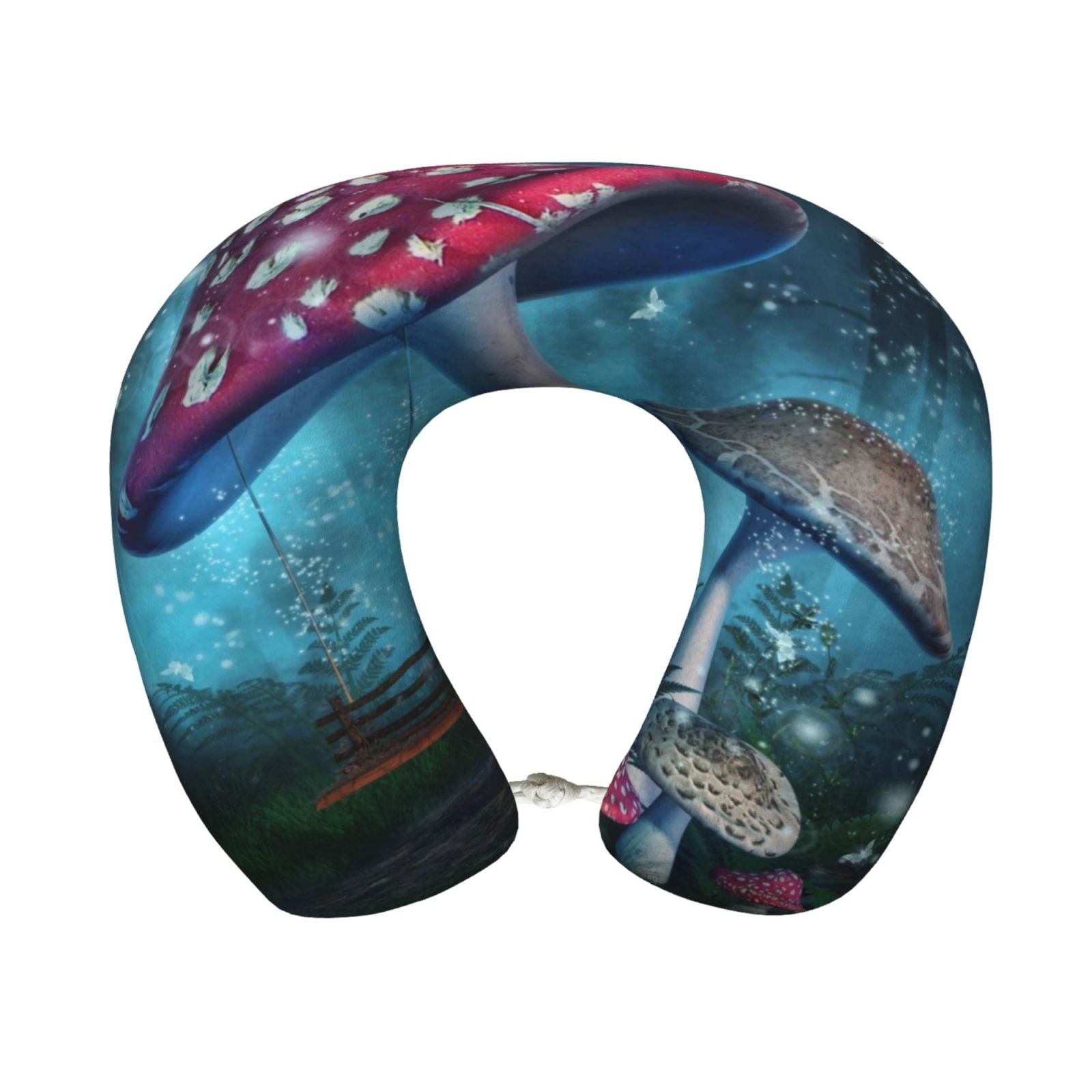 Xecao Fantasy Mushrooms Print Memory Foam Cervical Neck Pillow Versatile U-Shaped Pillows for Home,Office,Camping,Travelling,Soft Washable Cover