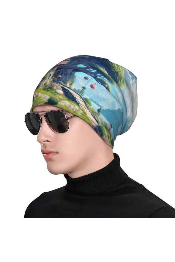 Fantasy Treehouse Planet Scene Print Beanie Knitted Hat for Men Women, Winter Fashion Knit Cuffed Caps Unisex