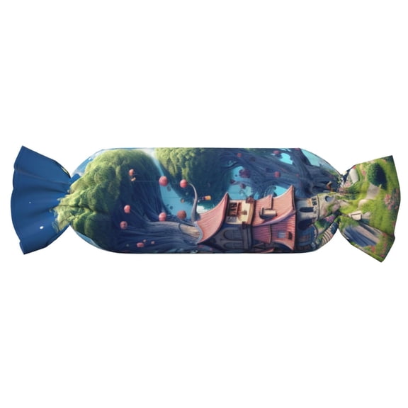Xecao Fantasy Treehouse Planet Scene Print+Candy-Inspired Plush Pillow for Men Women Suitable for Beds, Sofas, Game Rooms Drawstring Closure