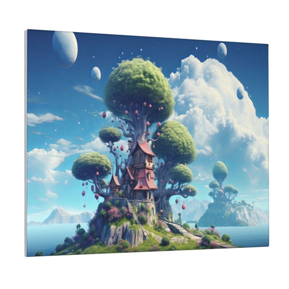 Xecao Fantasy Treehouse Planet Scene for Waterproof Framed Canvas Art - Modern Home Decor with Real Wood Frame for Gifting and Interior Design,Horizontal