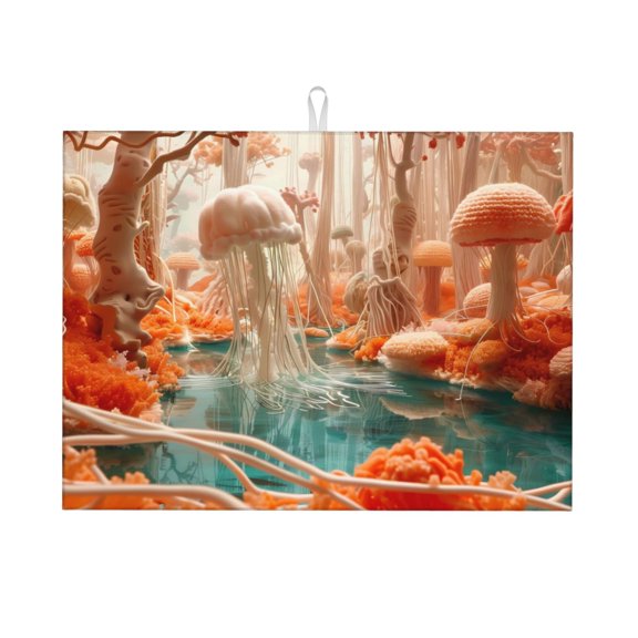 Xecao Fantasy Underwater Jellyfish Patten Drying Mat,Dish Drying Mats for Kitchen Counter,Super Absorbent Dish Drying Pads 1824 Inch