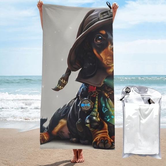 Xecao Fantasy Wizard Dog Art Print Quick Dry Towel - Lightweight Microfiber Travel Towels w/Bag - Fast Drying Towel Set for Camping, Beach, Gym-31.5"x63"