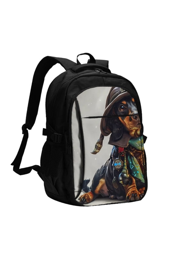 Fantasy Wizard Dog Art for Travel Laptop Backpack, USB-Charging-Enabled, Spacious Business Backpack for Men and Women,College School Computer Bag