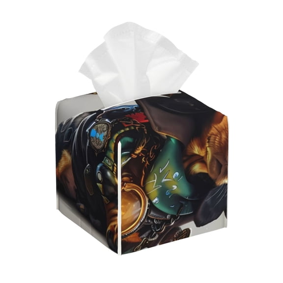 Xecao Fantasy Wizard Dog Art for Tissue Box Cover Holder Square - Leather Decorative Organizer for Tabletop, Bathroom, Car, Office