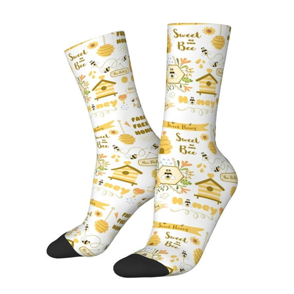 Xecao Farm Bee Cute Honey Pattern Sport Socks for Women and Men Crew Socks Sporty Calf Socks Casual Socks