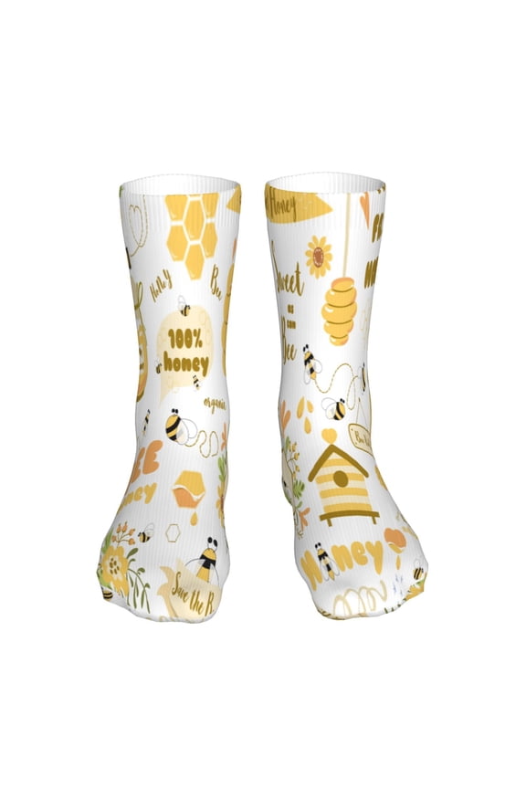Farm Bee Cute Honey Print Fashion No Heel Casual Crew Socks Cushioned Breathable for Men Women - Moisture wicking,Not easy to fade Suitable for daily